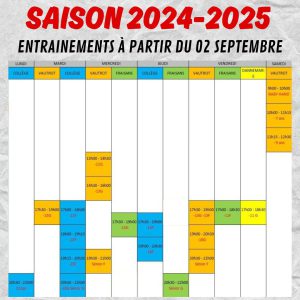 Lire la suite à propos de l’article Planning des entrainements Saison 2024-2025