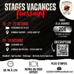 Lire la suite à propos de l’article STAGES VACANCES D’OCTOBRE