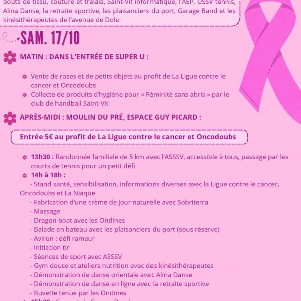 PROGRAMME – OCTOBRE ROSE 2026